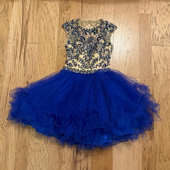 Royal Blue Beaded Fit and Flare Dress - Picture 2 of 3